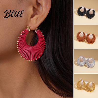 Boho Chic Earrings Summer Beach Faux Leather Circular Geometric Hoop