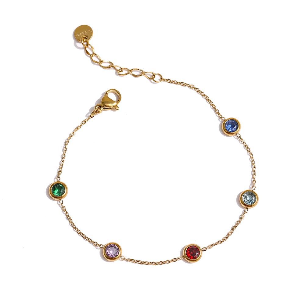 

Yhpup Colorful Cubic Zirconia Stainless Steel Bracelets for Women Exquisite Thin Chain Golden Wrist Bracelet Bangle Jewelry Gift