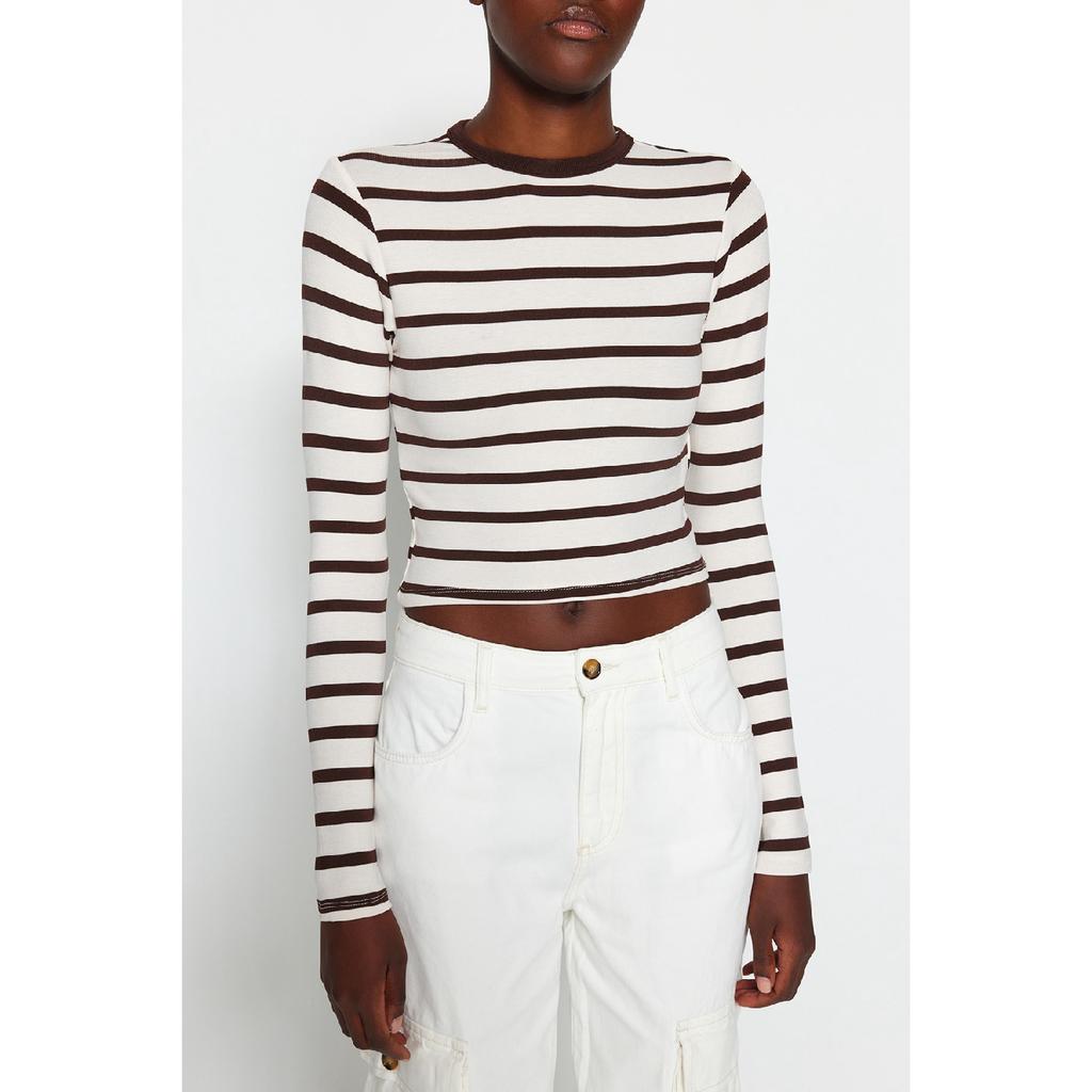 Bluză tricotată elastică cu dungi negre din țesătură moale din viscoză Twoaw24bz00048