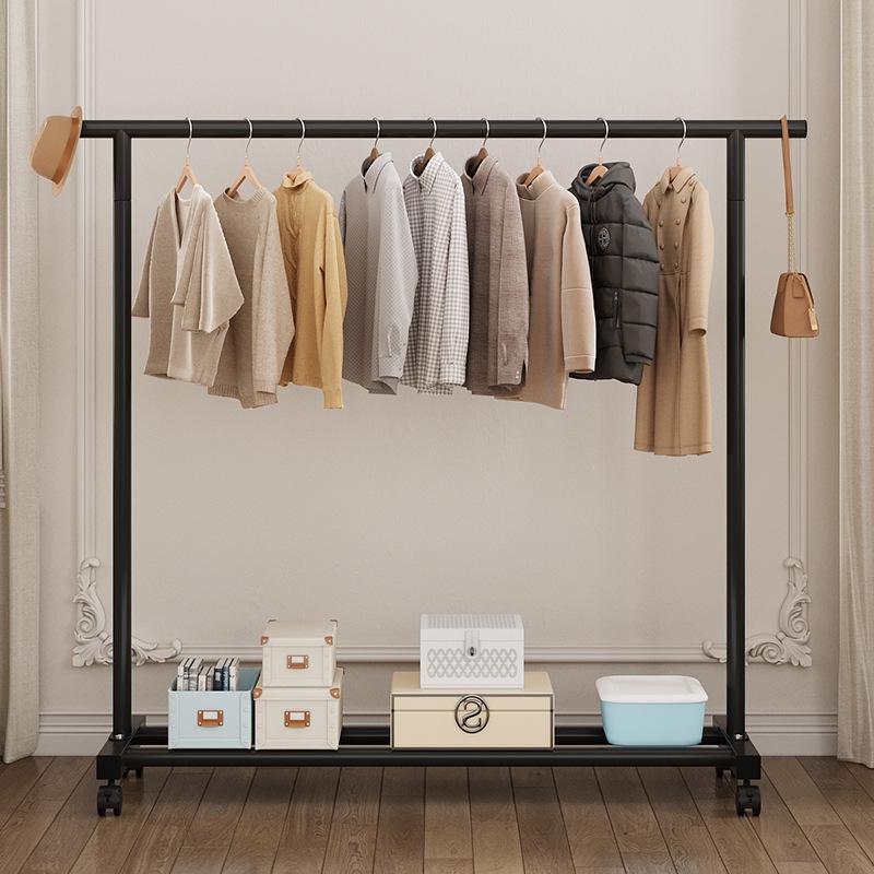 Extra Thick Double Row Vertical Clothes Rack with Wheels for Bedroom Storage
