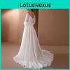 Elegante Abito Lungo in Chiffon Monospalla con Maniche Lunghe per Matrimonio e Festa in Stile Classico per Donne