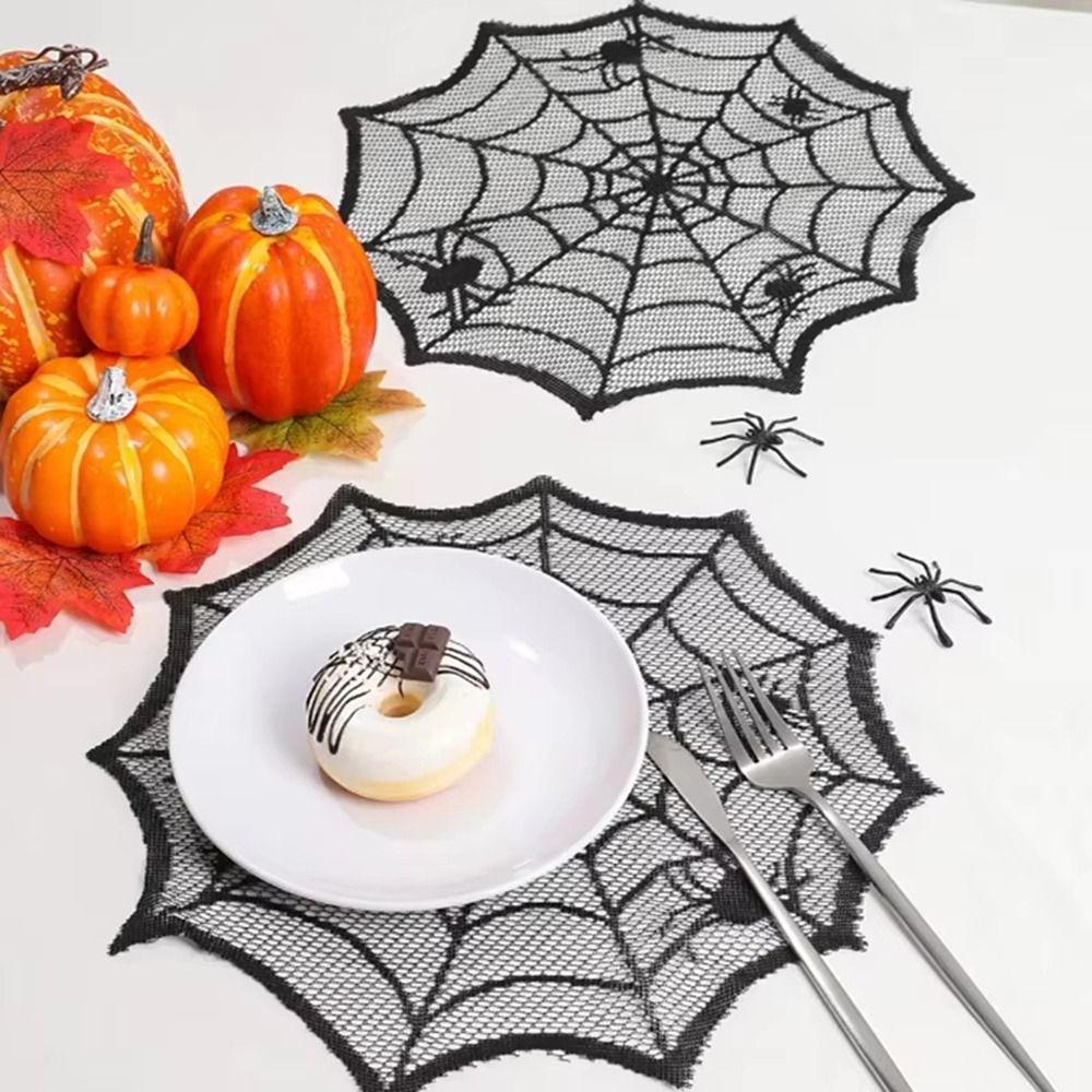 Polyester Spider Web Table Mat 30cm Halloween Placemats Decorative Cup Plate Mats for Home