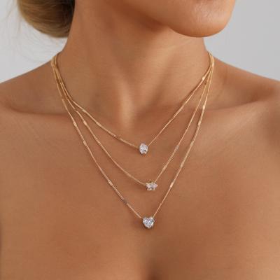 Modern Layered Crystal Pendant Necklaces Minimalist Gold-Plated Metalcrystal Clavicle Chain Everyday Necklaces Gifts