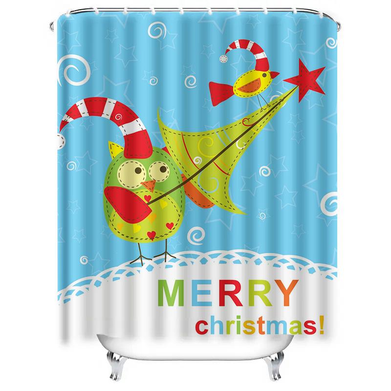 Tu Festive Bird Shower Curtain Christmas Pattern Waterproof Bathroom Decor Holiday Home Textile Cute Animal Themed Washroom Cove