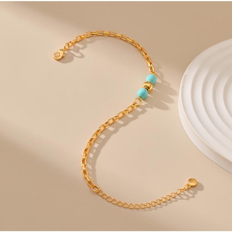 K Gold Plated Round Turquoise Adjustable Fashion Bracelet For Women