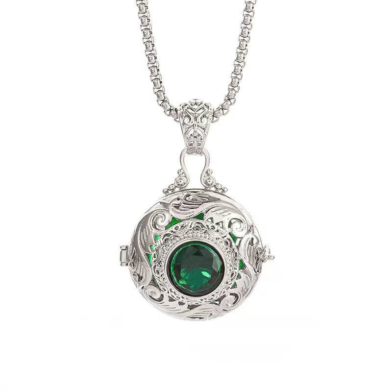 

Men s Round Locket Necklace with Openable Hollow Design and Embedded Crystals Pendant Chain Adjustable Length One Size серебряный
