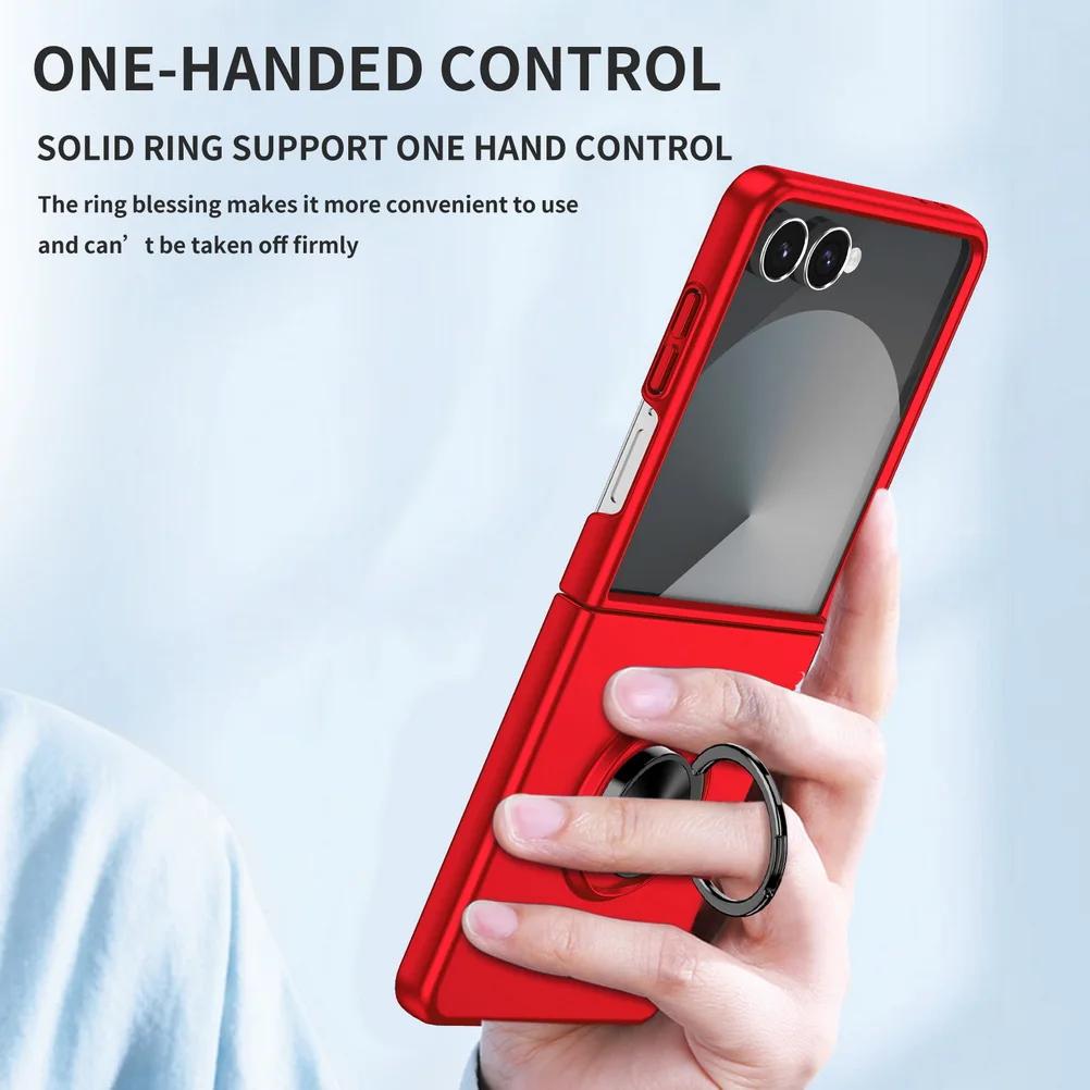 Ultra Thin Matte Feel Metal Rotatable Ring Holder Phone Case for Samsung Galaxy Z Flip 7 7FE 6 5 4 3 Shockproof Protect Back Cover