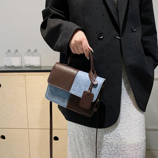 Women PU Leather Shoulder Bag Stylish Crossbody Bag Patchwork Handbag Stylish Top Handle Bag with Detachable & Adjustable Shoulder Strap for Commuting