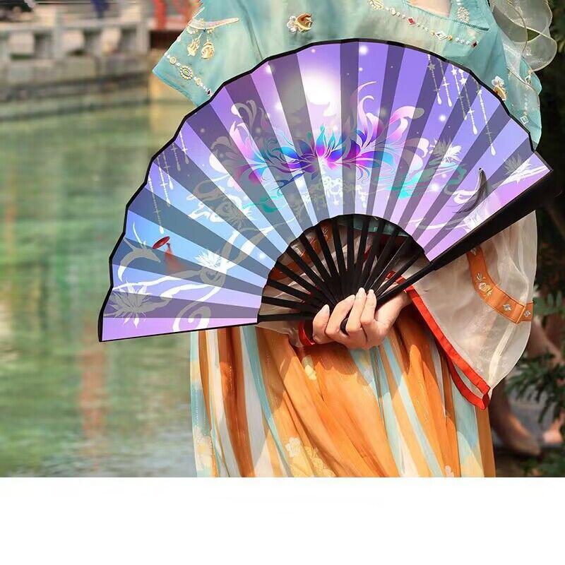 Summer Outdoor Decorative Folding Fan Bamboo And Wood Cloth Face Large Size Double-Sided Hand Fan Home Decoration Chinese Gift