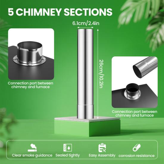 Wood Burning Stove with 5 Pipes Accessories, Large Firebox Heating Cooking Hot Tent Stove, Portable Stainless Steel Stove for Outdoor, Camping,