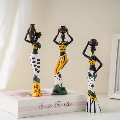 3pcs Set Resin African Woman Figurines Black Figure Statues Exotic Ornaments Interior Home Living Room Desktop Decor