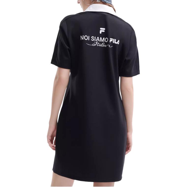 Fila Color Block Button Casual Polo Short Sleeve Dress Women Dresses Black T11W33330-1A
