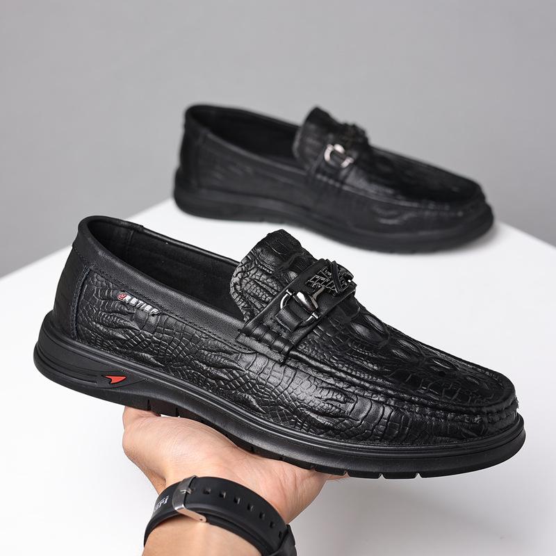 Douyin popular leather shoes men's spring and autumn new business breathable crocodile pattern Doudou shoes first layer cowhide men's leather shoes m