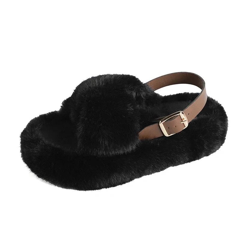 

Модная женская обувь 2024 года, модные женские сандалии с пряжкой, осенние, с открытым носком, замшевые, сохраняющие тепло, однотонные, на платформе, повседневные, удобные сандалии 40