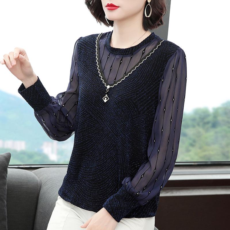 2023 Spring & Autumn Women's Long Sleeve Loose Base Shirt for Middle-aged Moms