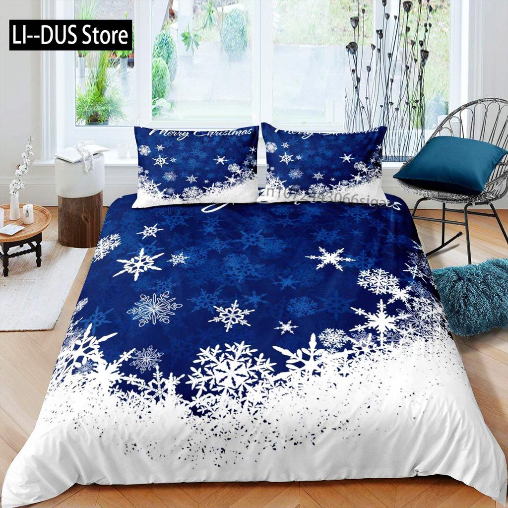Winter Duvet Cover Set Various Different Snowflakes Decor 3 Piece Bedding Set with 2 Pillow Shams Full King Queen Twin Size