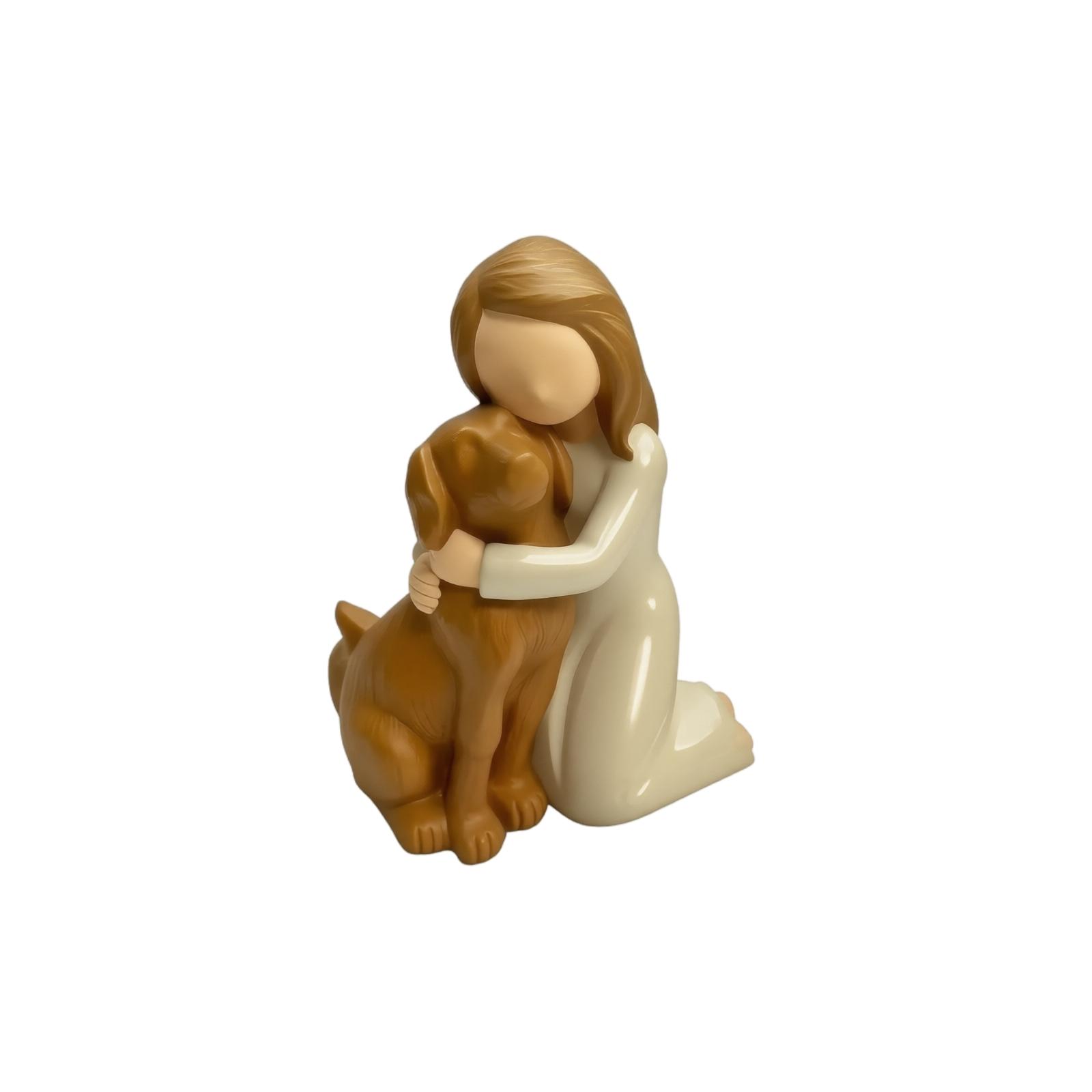 

Resin Figurine Girl Hugging Dog Decorative Sculpture Home Garden Desktop Ornament Gift Display Piece One Size коричневий