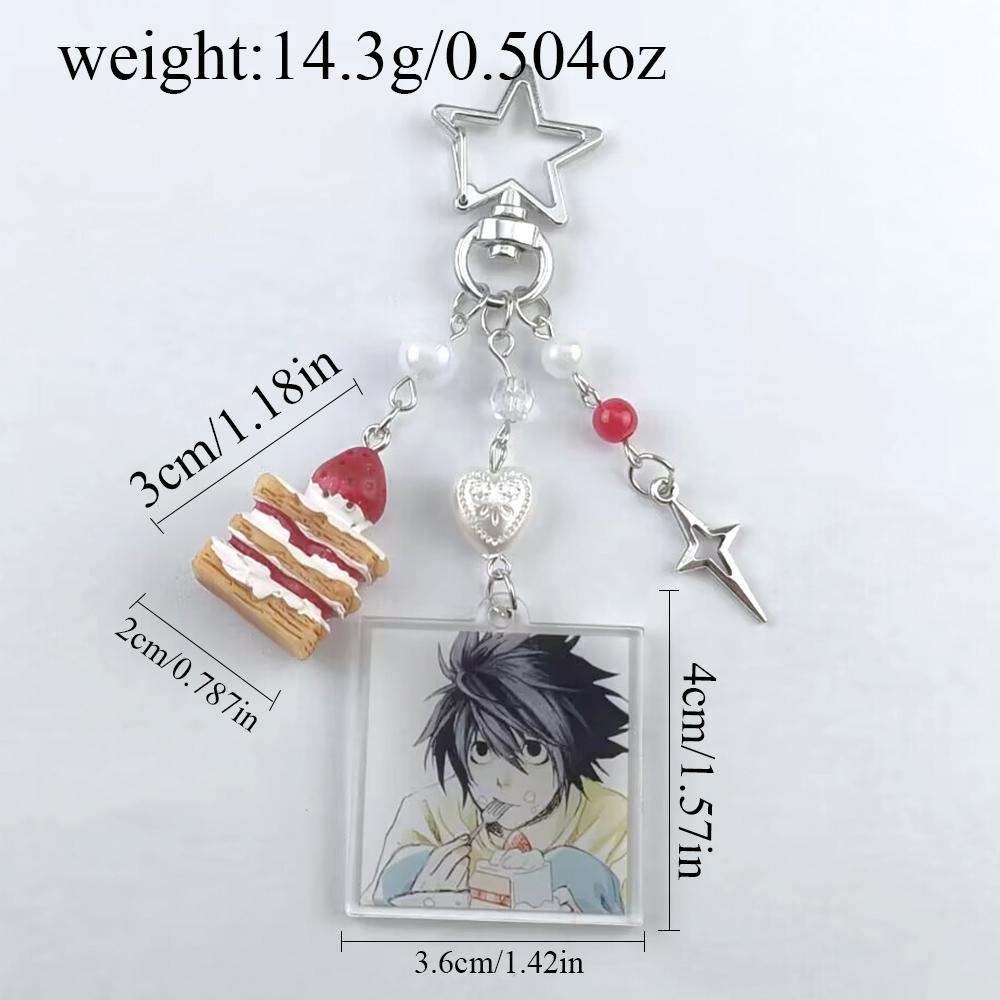 Handmade Anime Death Note L Lawliet Cake Beaded Keychain Bag Charms Aesthetic Handbag Pendant Key Ring Christmas Gift