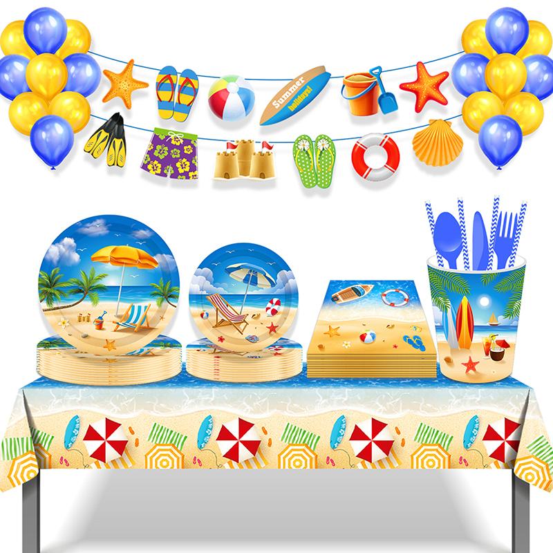 Tropical Summer Beach Theme Disposable Party Cutlery Set Outdoor Camping Birthday Anniversary Celebration Decoration Supplies
