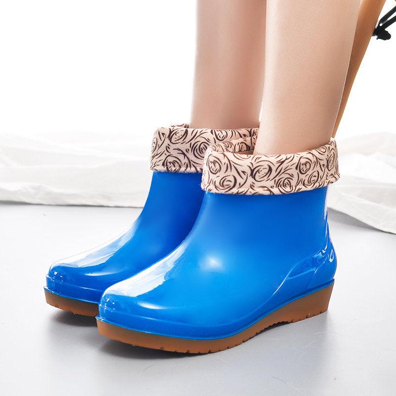 Rain Shoes Women's Short Tube Fashion Non-slip Rain Boots Adult Water Shoes Wear Water Boots Waterproof Shoes Warm and Cotton