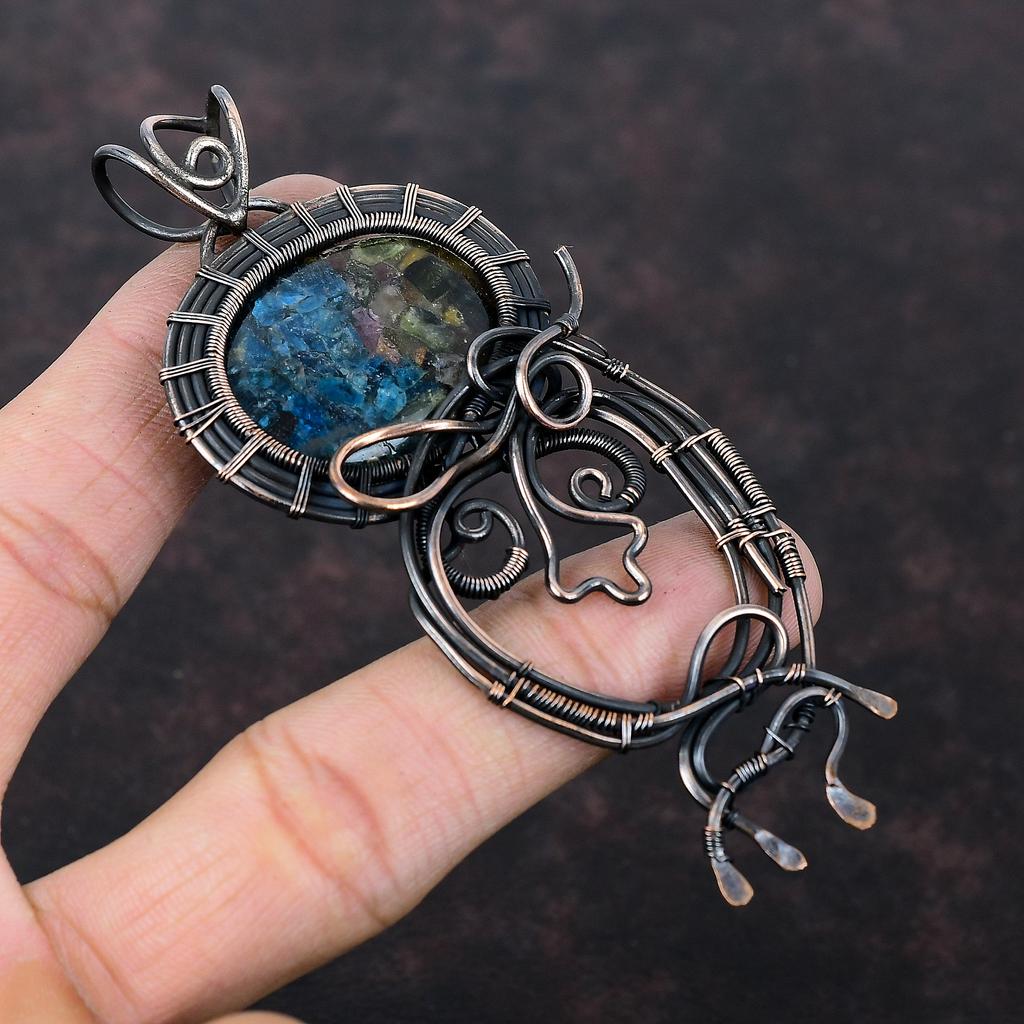 Wassermelonen-Turmalin Anhänger Kupferdraht umwickelter Anhänger Handgefertigter Kupferschmuck Edelsteinanhänger Einzigartiger Drahtwickelschmuck Geschenk für Mama