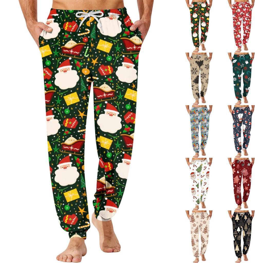 Men's Christmas Printed Thermal Pajama Pants for Winter Sleepwear