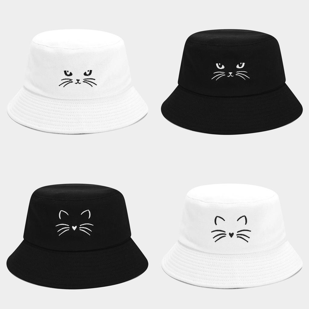 Summer Cat Embroidery Fisherman Hat With Sun Protection For Women And Men