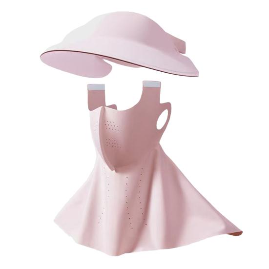 Women Hat with Face Guard Shawl Sun-Proof Breathable Solid Color Design Sun Hat Elastic Large Head Circumference Empty Top Hat