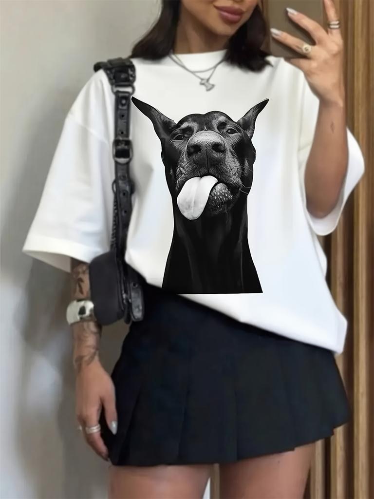 2026 Summer Womens DoberUnisex Pattern Print TShirt Unisex Cotton and Breathable Short Sleeve Oversized Loose Casual