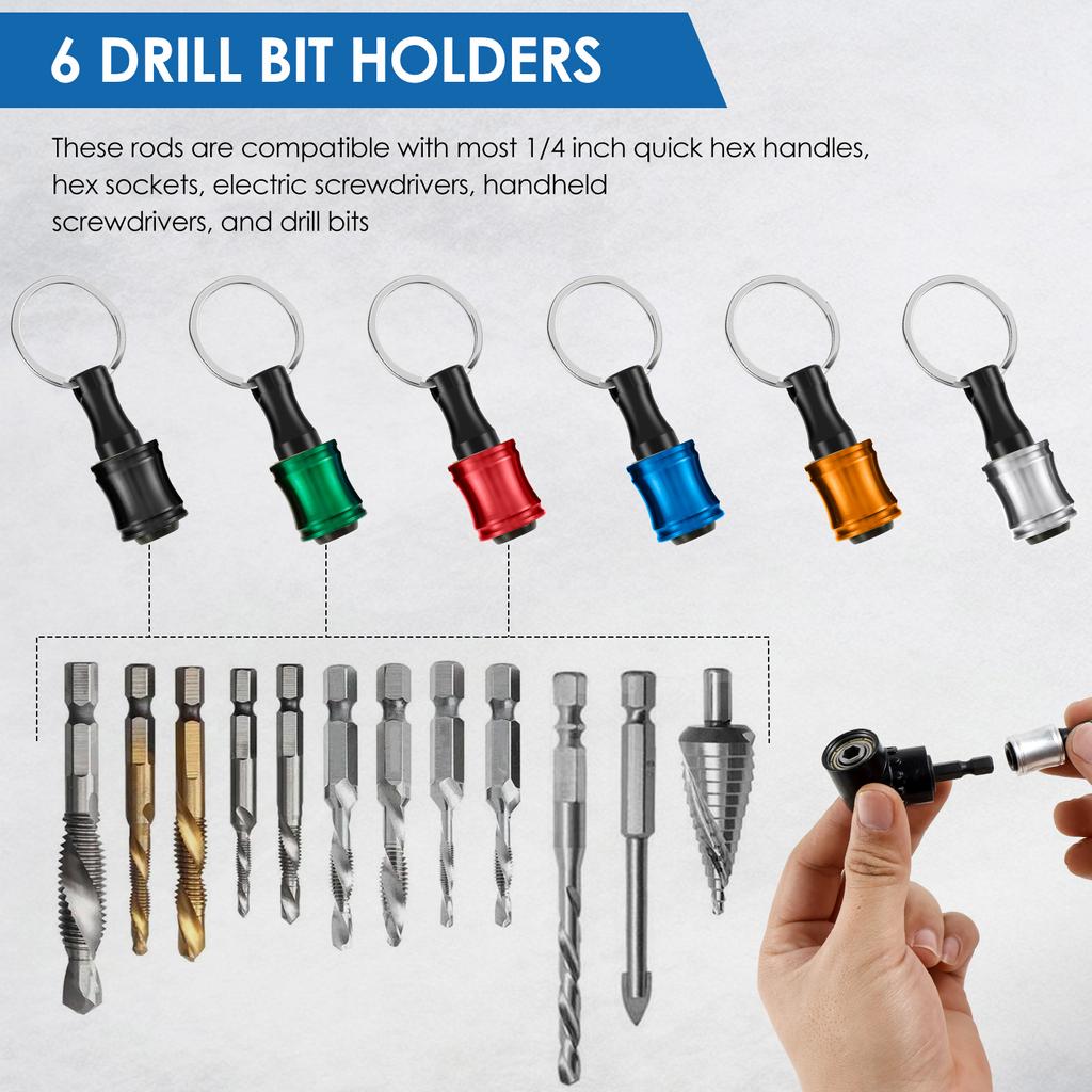 21/42Pcs 1/4 Inch Hex Shank Screwdriver Bit Holder Zinc Alloy Bit Rod Key Chain Adapter Drill Bit Quick Replacement Portable Han