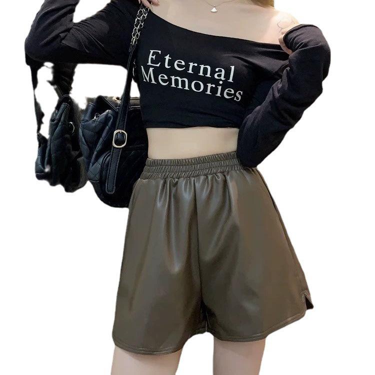 High Waist Plus Size PU Leather A-Line Shorts for Women - Autumn Casual Booty Fit