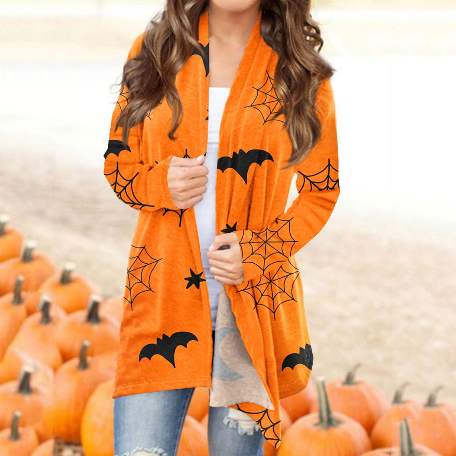 

Женский модный повседневный кардиган средней длины с принтом на Хэллоуин, куртка, пальто XL