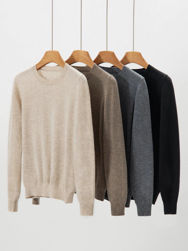 Women's 100% Pure Cashmere Round Neck Sweater - Loose Fit, Solid Color, Long Sleeve, Autumn/Winter Base Layer (170G)