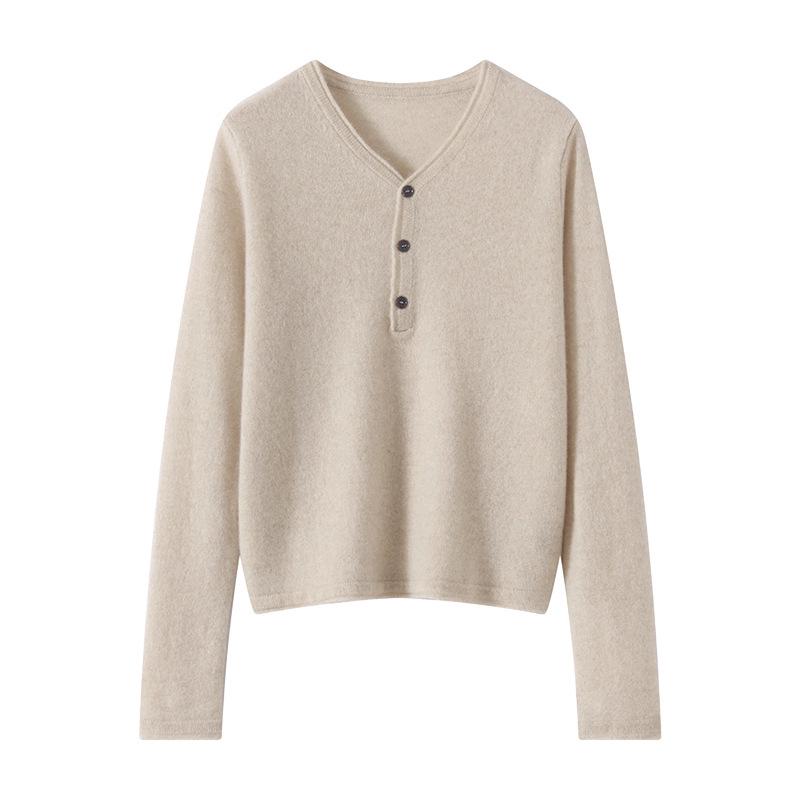 Women's Pure Cashmere Round Neck Loose Fit Sweater with Rolled Edge