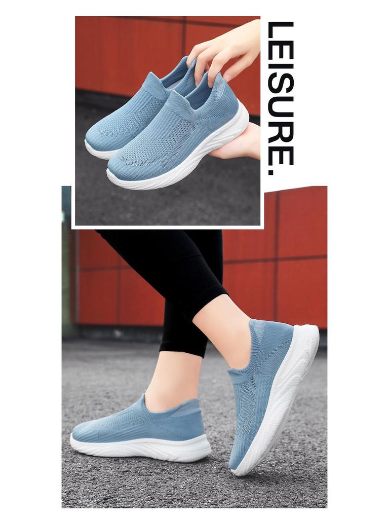 Men's Breathable Slip-On Sock Shoes, Odor-Resistant, Solid Color, Versatile Flyknit Shoes, Casual Couple's Wear