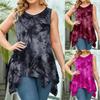 Women's Sleeveless Tunic Top V Neck Casual Tie Dye Print Irregular Hem Tank Top For Plus Size Women