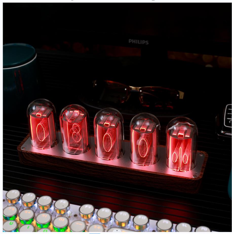 E-commerce Desktop Nixie Tube-Style Alarm Clock with Network Sync and Timer, Creative Design, No Assembly Required