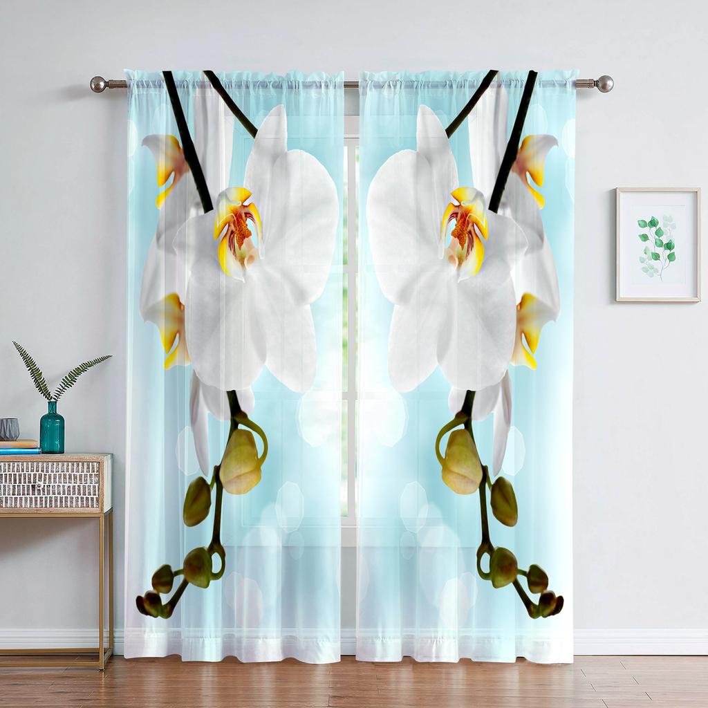 Phalaenopsis Floral Sheer Voile Drape For Living Dining Room Room Bedroom Kitchen Window Opening Transparent Chiffon Flowers Tulle Curtains