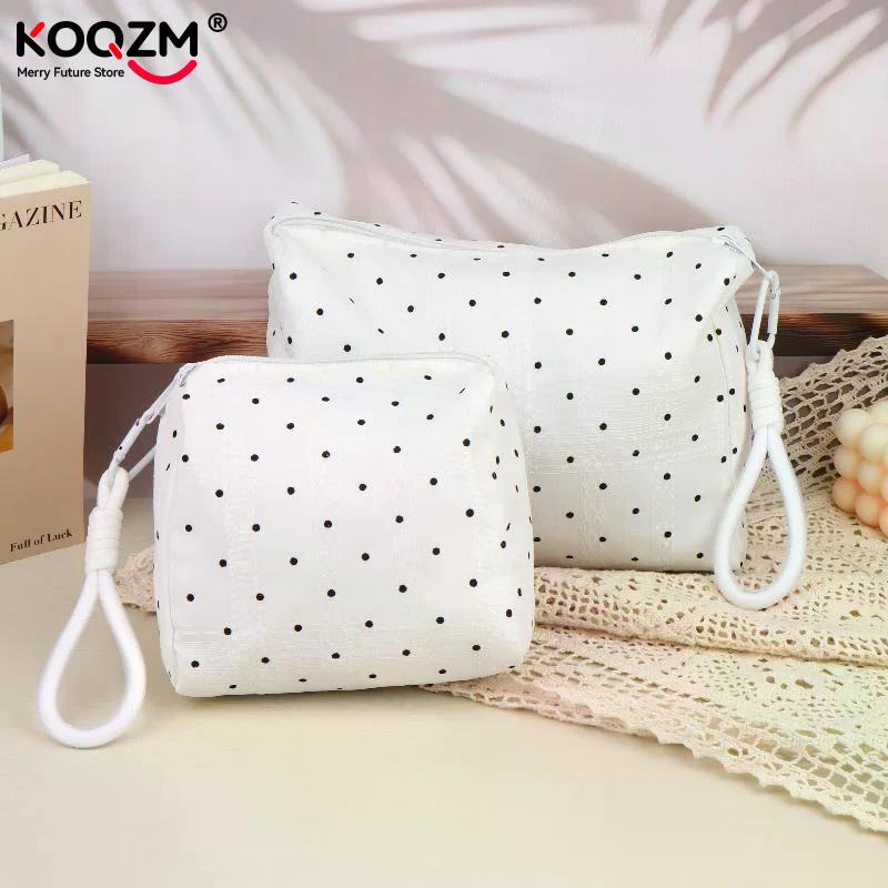 Ins Simple Polka Dots Cosmetic Bag Portable Makeup Bag Travel Storage Pouch Large Capacity Toiletry Zipper Bag Girl Gifts