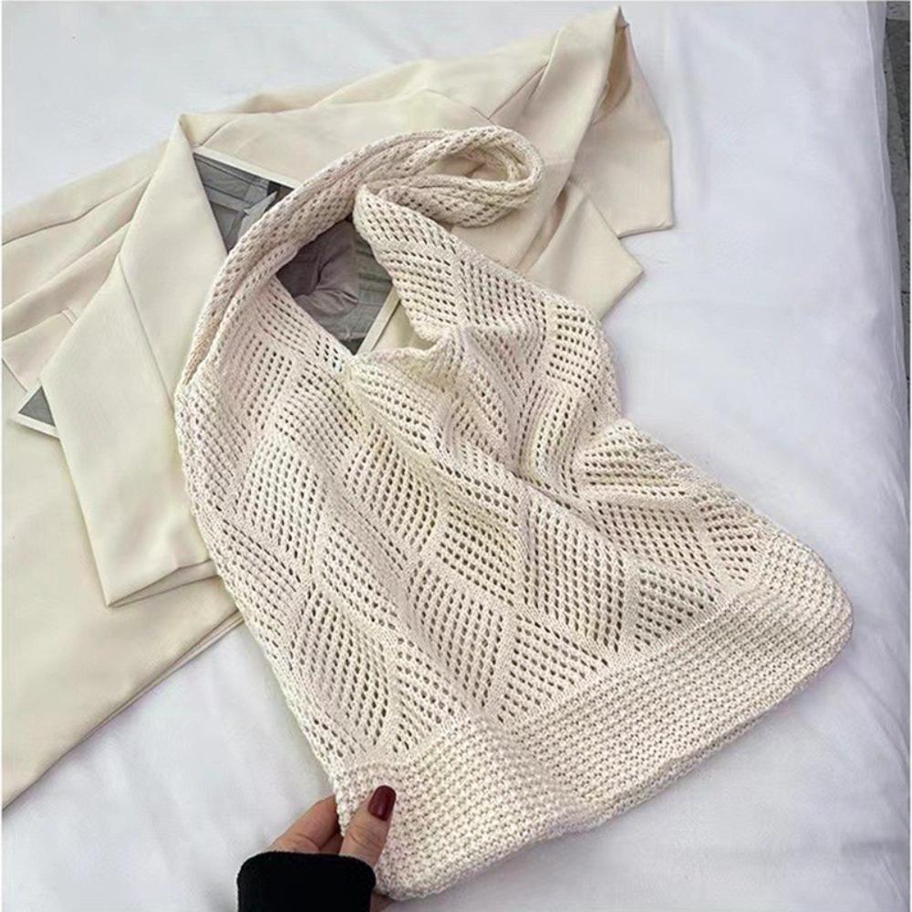 Washable Woven Shopping Bag Large Capacity Shoulder Bag Fashion Hollow Knit Tote Bag  Summer