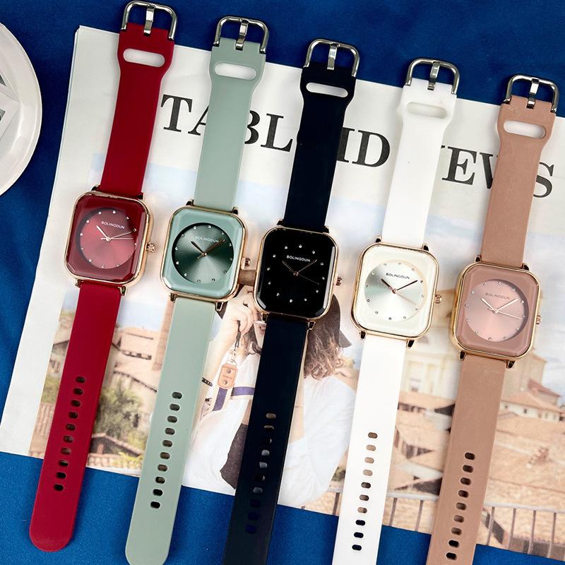 JYL Couple Watch Ins Style Square Casual Silicone Strap