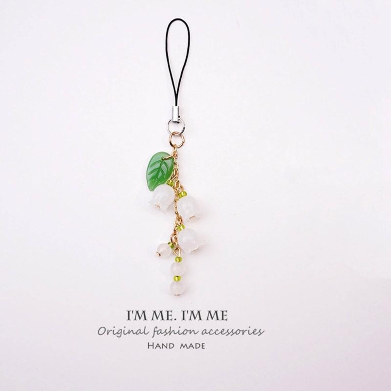 Mobile Phone Lanyard Cute Peach Fruit Phone Charm Couple Keychain Bell Orchids Flower Keyring for Keys Hangings Charm