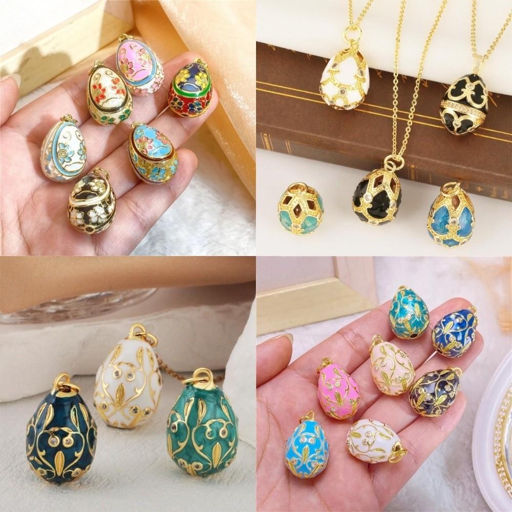 Bohemia Colorful Enamel Pendant Copper Necklace Pendant Chic Easter Egg Crystal Pendant  Ladies