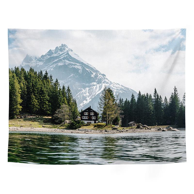 ins Wind Healing Series Tapestry Waves and Snow Mountain Lakes Landscape Wall Hanging Bedroom and Living Room Home Decor