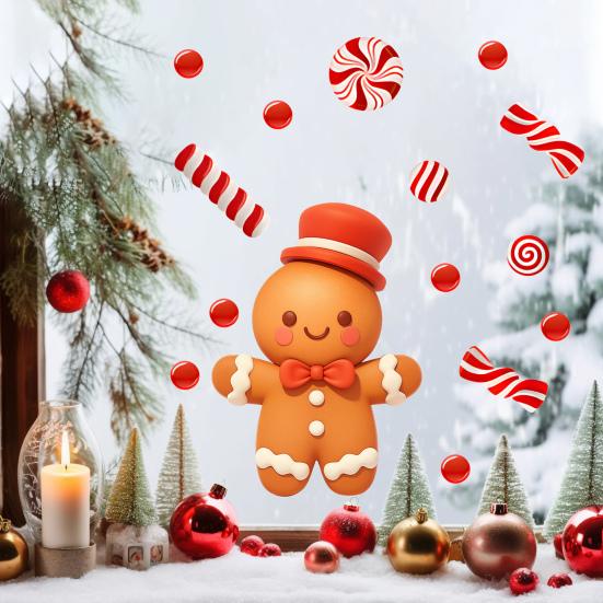 Customizable Party Scene Decorations Christmas Static Window Clings for Glass, Decorations, Gingerbread Man Festive Gift Friends Family Candy