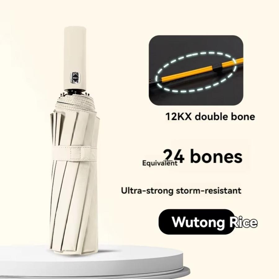 Automatic Folding Vinyl Umbrella, 24 Bones Umbrella Is Strong, Windproof and Rainproof, Large Umbrella for 2 To 3 People Outside