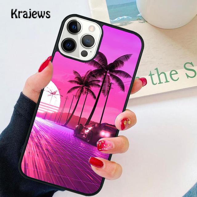 80s Retrowave Neon Palms Tree Soft Phone Case For iPhone 17 Air 16 15 14 Max Plus 11 12 13 Pro Max Phone Cover Fundas