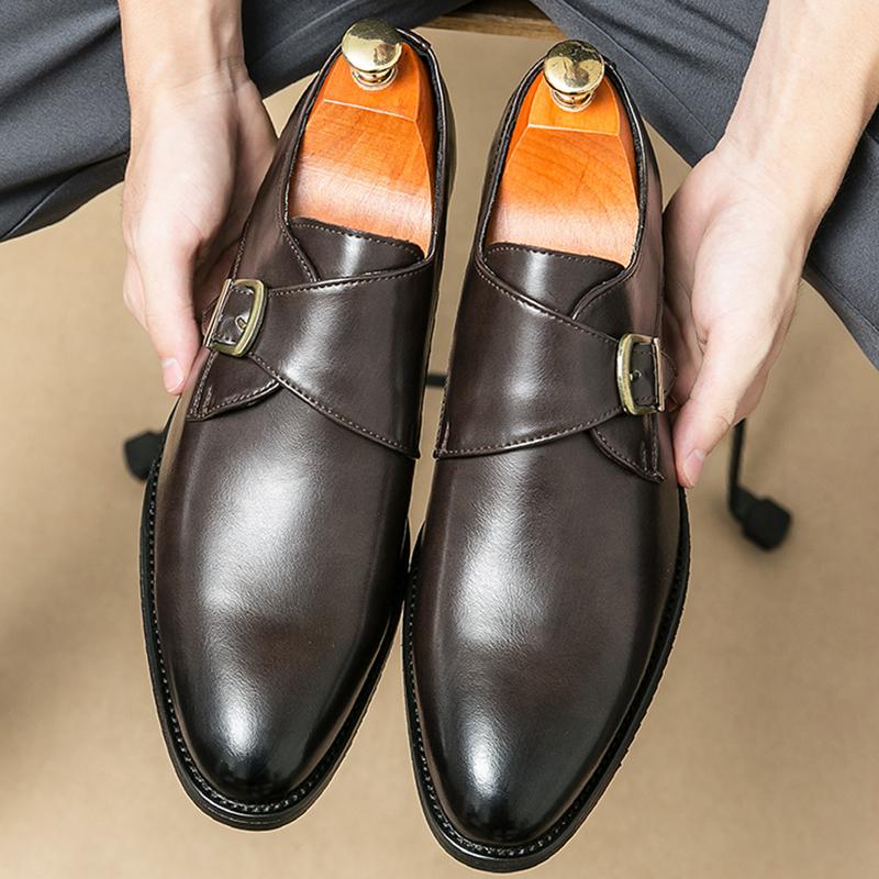 New Fashion Men Pointed Black Brown Dress Business Suit Casual Shoes Monk Strap Loafers Party Wedding Dress Homecoming Footwear