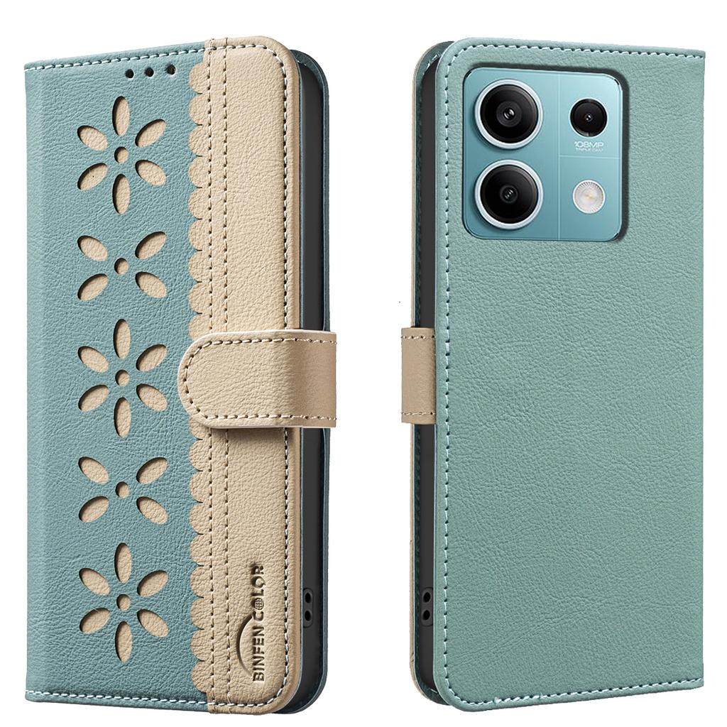 Pro Xiaomi Redmi Note 13 5G Kožené pouzdro BINFEN COLOR BF36 Květinový vzor Kryt na telefon Peněženka s RFID blokováním Stojánek