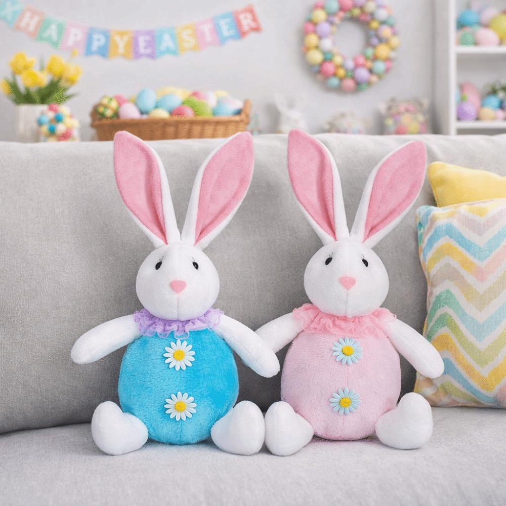 Cartoon LED Easter Bunny Ornament Plush Stuffed Lop Rabbit Glowing Rabbit Doll Handmade Soft Luminous Rabbit Home Decorations